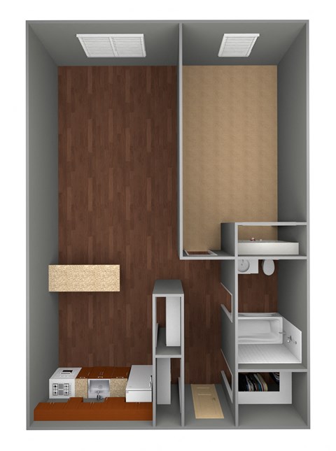 Floor plan for 1 bed, 1 bath, 600 sqft